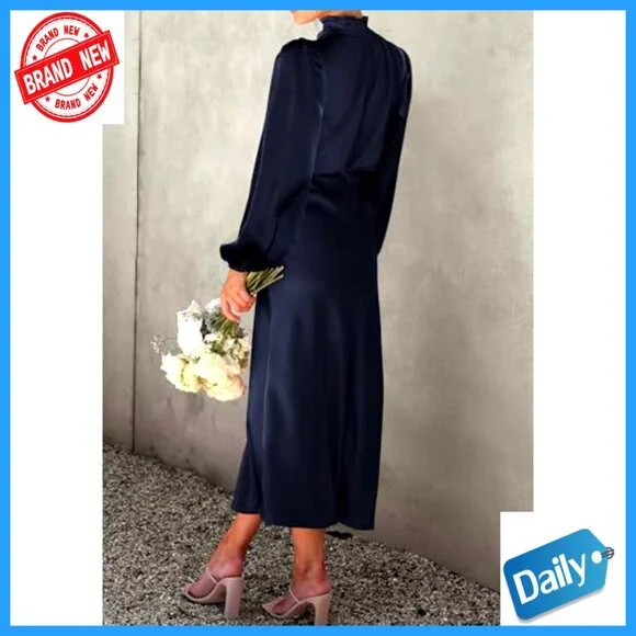 Satin Mock Neck Maxi Dress Elegant Formal Wedding Party Cocktail Wear